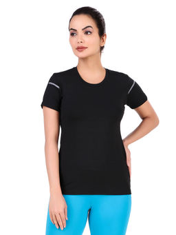 Vector X - Black Printed Regular Fit Round Neck Half Sleeve Sports T-Shirt