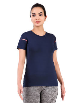 Vector X - Navy Blue Printed Regular Fit Round Neck Half Sleeve Sports T-Shirt