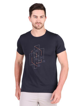 Vector X - Printed Navy Blue Mens Dry Fit Workout Top Sports Gym T-Shirt