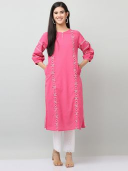 SAVI - Ethnic Motifs Embroidered Keyhole Neck Kurta