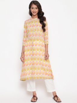 SAVI - Ikat Button Down Multicolor Mandarin Collar Kurta