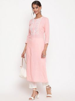 SAVI - Pink Embroidered Casual A Line Kurta