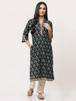 SAVI - Black Cotton Bagru Printed Straight Kurta