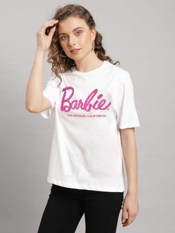 Free Authority - Barbie Printed White T-Shirt for Women