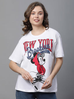 Free Authority - Mickey & Friends Printed White T-Shirt for Women