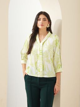 Latin Quarters - Women White V- Neck Three Forth Sleeves Printed Casual Top