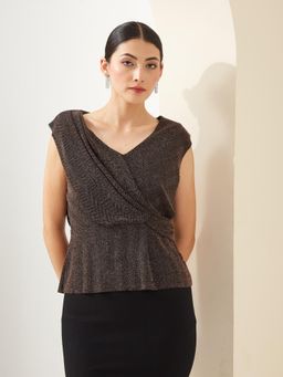 Latin Quarters - Women Copper V- Neck Cap Sleeve Textured Party Top