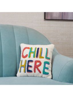 HomeTown - Pop Modern Te x t Crewel Embroidered Cushion Cover 30 x 30 Cm in Multi Colour