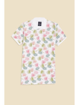 Allen Solly - White Printed Regular Fit Polo T-Shirt