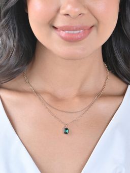 ToniQ - Gold Plated Layered Green Square Ad Pendant Necklace