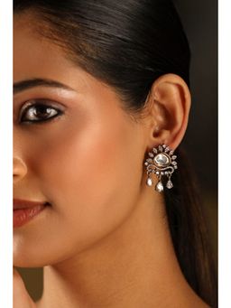 Biba - Women White Stone Brass Drop Earrings