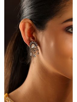 Biba - Women White Stone Brass Drop Earrings