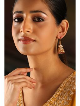 Biba - Women Red Brass Jhumka Earrings