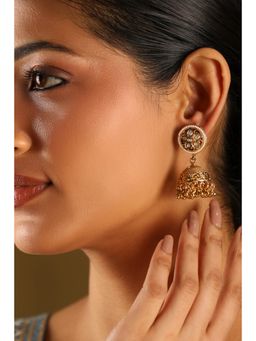 Biba - Women Gold Plated White Stone Brass Jhumka Earrings