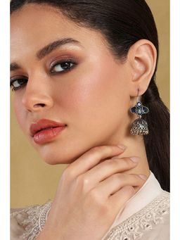 Biba - Women Navy Blue Stone Brass Jhumka Earrings