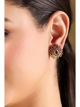 Biba - Women Multi-Color Stone Brass Stud Earrings