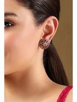 Biba - Women Multi-Color Floral Design Brass Stud Earrings