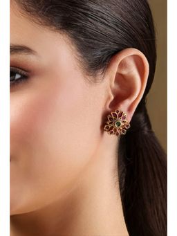 Biba - Women Multi-Color Floral Brass Stud Earrings