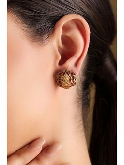 Biba - Women Multi-Color Brass Temple Design Stud Earrings