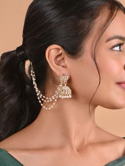 Fida - Handcrafted Gulnaar Classic Attached Ear Chain Jhumka Earrings