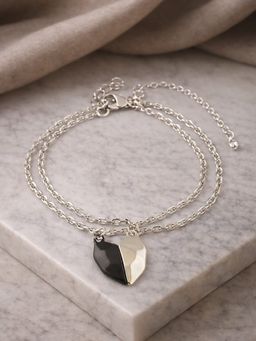 ToniQ - Silver-Black Magnetic Heart Promise Bracelets (Pack of 2)