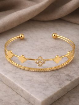 ToniQ - Gold-Toned Cz Clover Floral Cuff