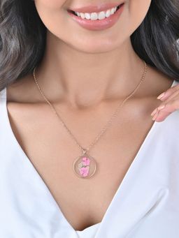 ToniQ - Gold-Toned Preserved Pink Flower Resin Pendant Necklace