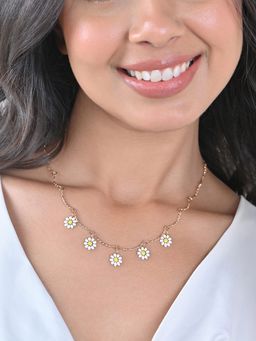 ToniQ - White Gold Plated Daisy Multi-Charm Enamelled Floral Necklace