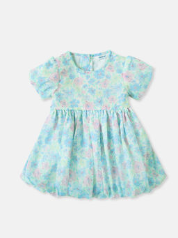 Nautinati - Girls Pastel Floral Print Balloon Hemline Frock