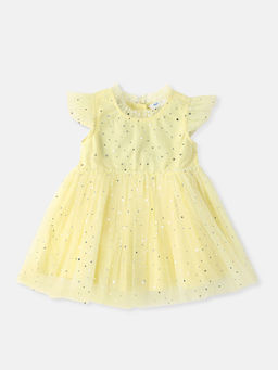 Nautinati - Girls Shimmery Party Frock with Ruffle Sleeves