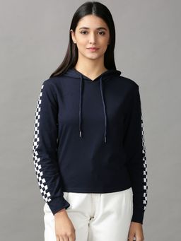 SHOWOFF - Womens Long Sleeves Regular Navy Blue Hooded Sweatshirt