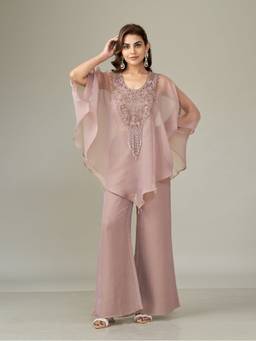 Qunic - Mauve Mist Crushed Tissue Kaftan and Palazzo