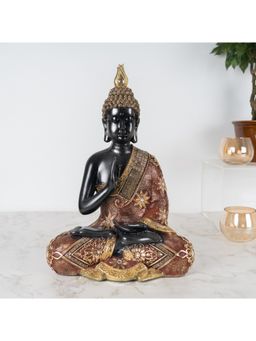 HomeTown - Zen Serene Buddha, Polyresin Hand Finished Figurine Red & Gold