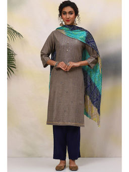 Biba - Grey Cotton Unstitched Suit (Set of 3)