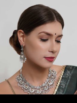Karatcart - Oxidised Silver Moon Shape Kundan Choker Necklace Set (Set of 2)
