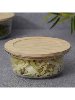 HomeTown - Robust Glass Round Container with Bamboo Lid 650 ml in Transparent