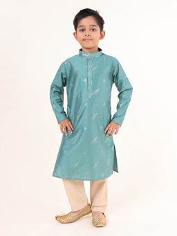 TABARD - Green Cotton Full Sleeves Embroidery Kurta