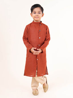 TABARD - Rust Cotton Full Sleeves Plain Kurta