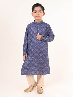 TABARD - Blue Cotton Full Sleeves Printed Kurta