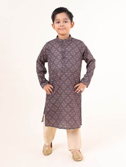TABARD - Black Cotton Full Sleeves Printed Kurta