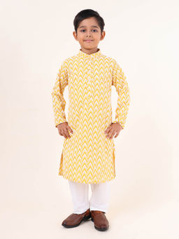 TABARD - Yellow Cotton Full Sleeves Embroidery Kurta
