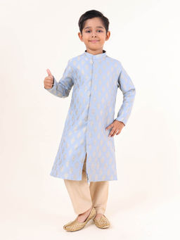 TABARD - Blue Cotton Full Sleeves Jacquard Kurta