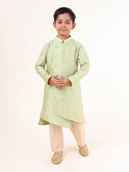 TABARD - Green Cotton Full Sleeves Jacquard Kurta