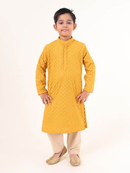 TABARD - Yellow Cotton Full Sleeves Embroidery Kurta