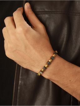 Priyaasi - Men Twisted Sphere Cube Black & Gold Toned Bracelet