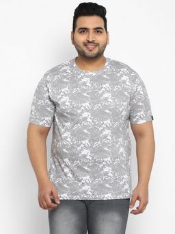 Urbano Plus - Mens White Grey Printed Half Sleeve Regular Fit Cotton T-shirt