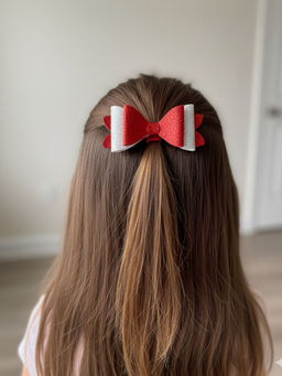 Arendelle - Red Christmas Themed Glitter Bow Hair Clip (7-12 Years)