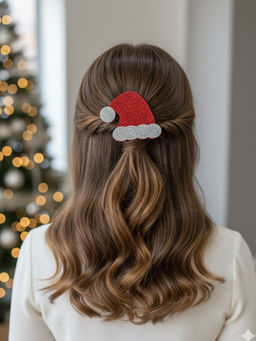 Arendelle - Red Glitter Foam Christmas Santa Hat Hair Clip (7-12 Years)