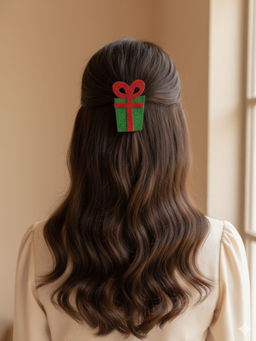 Arendelle - Green Glitter Foam Christmas Gift Box Hair Clip (7-12 Years)