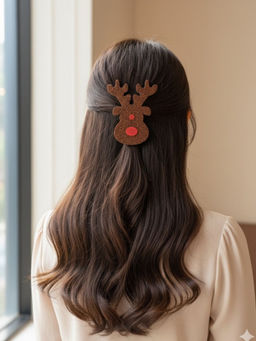 Arendelle - Brown Glitter Foam Christmas Rudolph Reindeer Hair Clip (7-12 Years)